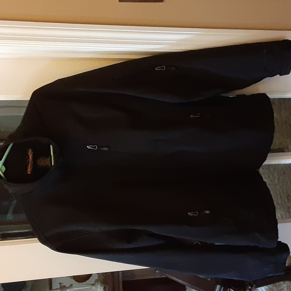 Free Country black softshell jacket full front zip standup collar 3pocket M EUC…